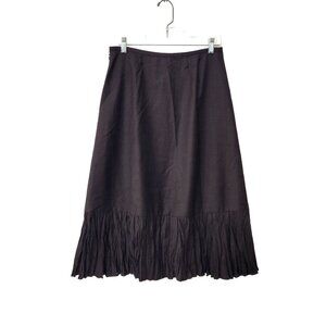 Ann Taylor LOFT Women's Brown Wool-Blend A-Line Skirt  with Ruffled Hem